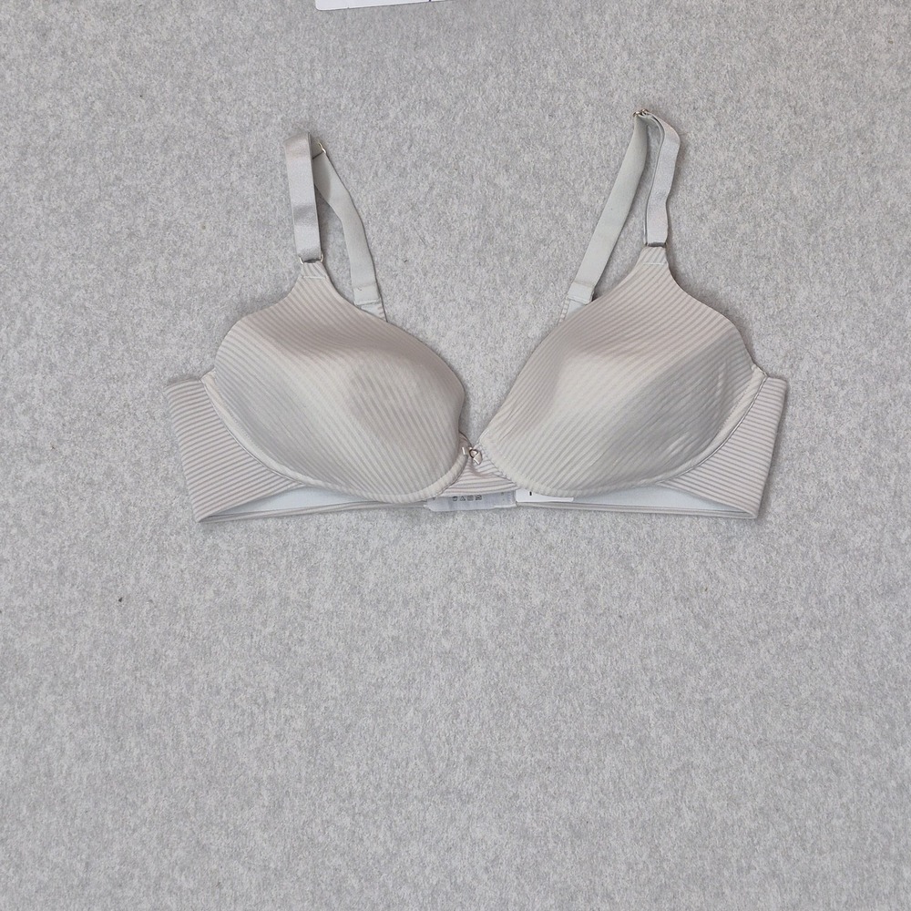 Vanity Fair Women Bra 38C Gray Striped T Shirt Wireless Strap Lightly Lined